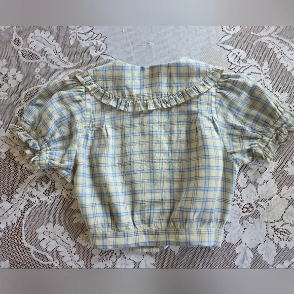 Dôen Sparrow Top In Blue Meadowlark Plaid Ramie Size Small - Picture 10 of 16